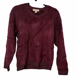 Burberry London Sweater Womens Large Burgundy Red Fuzzy Crew Neck Knit Pullover